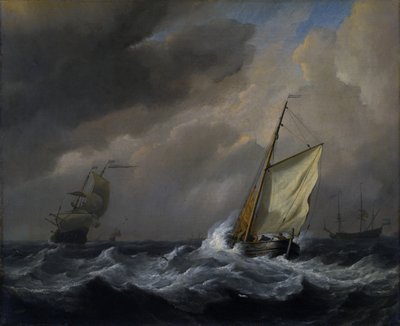 Pequeño barco holandés navegando con viento fuerte de Willem van de Velde the Younger